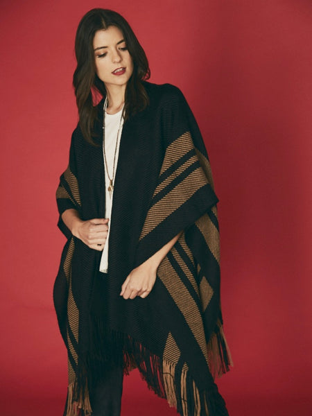 Maya Ruana Black and Camel