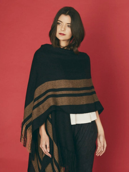Maya Ruana Black and Camel