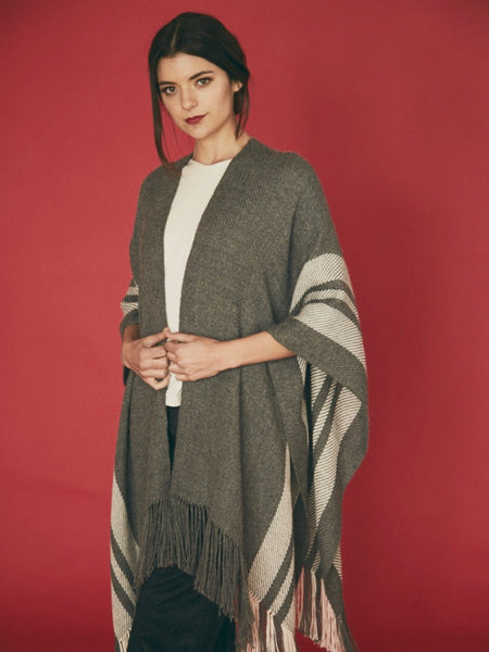 Maya Ruana Gray and White