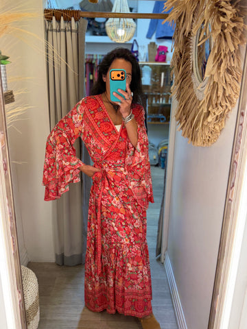 Bohemian Bell Sleeves Kimono Wrap Dress 