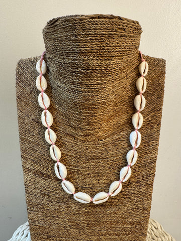 Cowrie Choker necklace- Pink Cord   