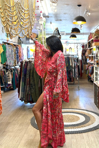 Bohemian Bell Sleeves Kimono Wrap Dress 