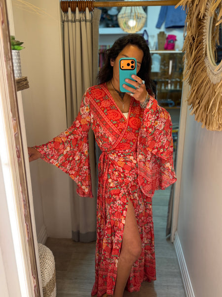 Bohemian Bell Sleeves Kimono Wrap Dress 