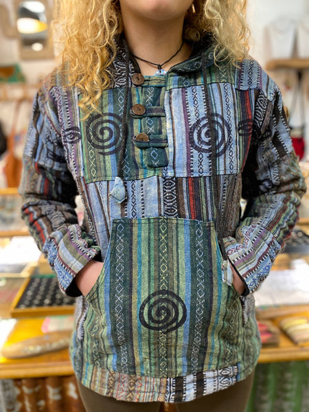 Unisex Block Printed Patchwork Hoodie/ without fleece lining