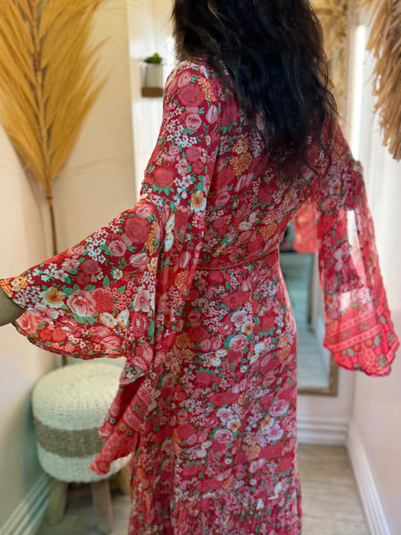 Bohemian Bell Sleeves Kimono Wrap Dress 