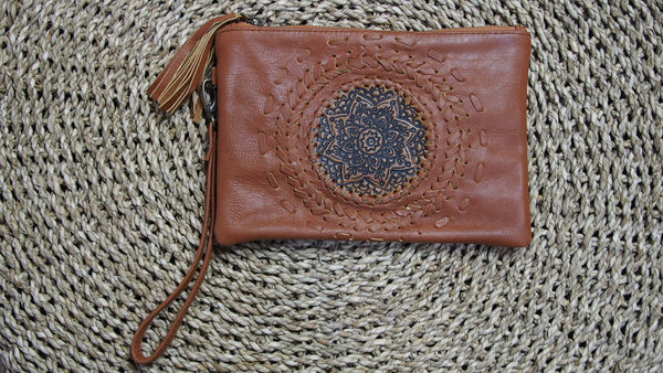 Tan Mandala boho Clutch