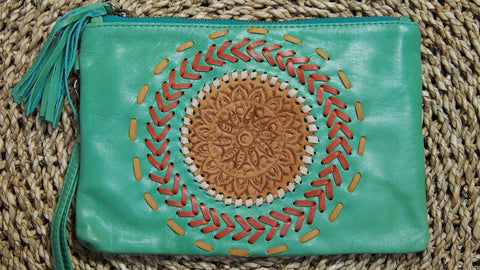 Turquoise Mandala boho Clutch