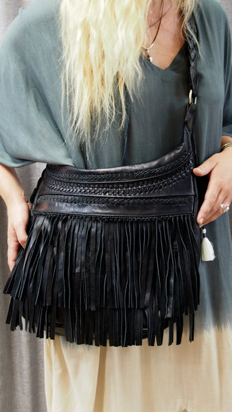 Leather Fringed Crossbody Boho Bag
