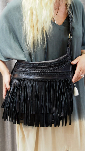 Leather Fringed Crossbody Boho Bag