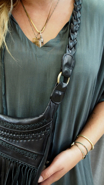 Leather Fringed Crossbody Boho Bag