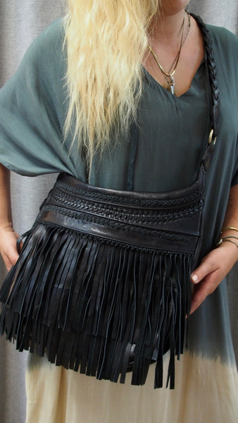 Leather Fringed Crossbody Boho Bag